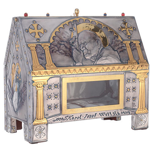 Reliquary Pope John Paul II chiseled copper 40x40x20 cm 5