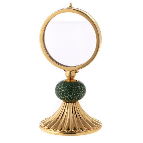 Brass monstrance with green enamelled node, 6 in 1