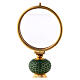 Brass monstrance with green enamelled node, 6 in s2