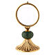 Brass monstrance with large luna case with green enamel knot 15 cm s4