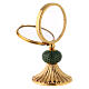 Brass monstrance with large luna case with green enamel knot 15 cm s5