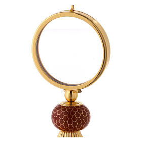 Brass monstrance with red enamelled node, 6 in