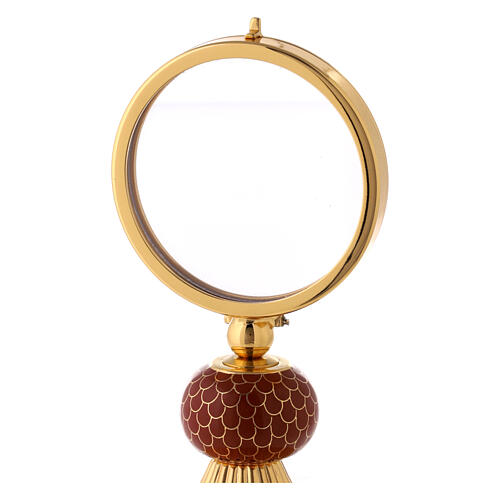 Brass monstrance with red enamelled node, 6 in 2