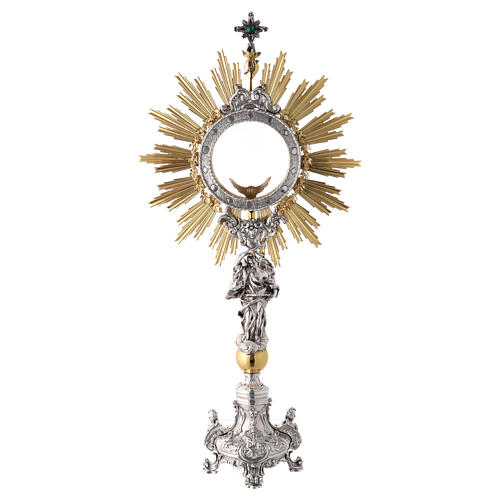 Baroque brass monstrance for Magna Host with angel, h 33.5 in 1