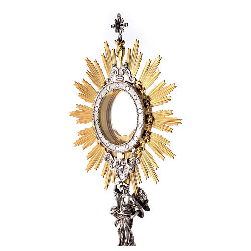 Baroque brass monstrance for Magna Host with angel, h 33.5 in 2