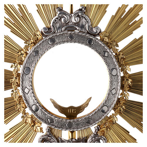 Baroque brass monstrance for Magna Host with angel, h 33.5 in 3