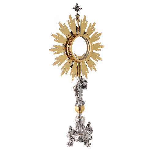 Baroque brass monstrance for Magna Host with angel, h 33.5 in 14