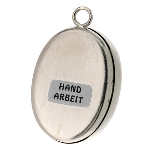 Wandreliquiar oval aus silberfarbenem Messing mit Perlendekor – Höhe 6 cm 3