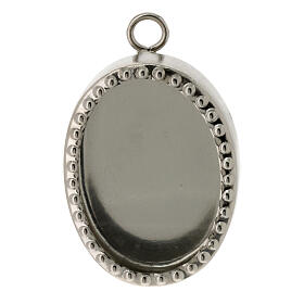 Wall reliquary, oval shape with beads, silver-plated brass, h 2.5 in