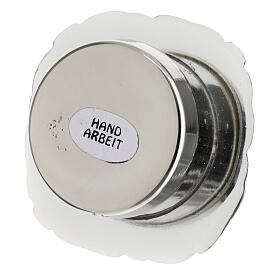 Reliquiar mit silberfarbenem Zierrand und Kreuzdekor – Ø 6 cm