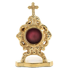 Gold plated brass reliquary with cross, h 4 in