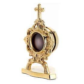 Gold plated brass reliquary with cross, h 4 in