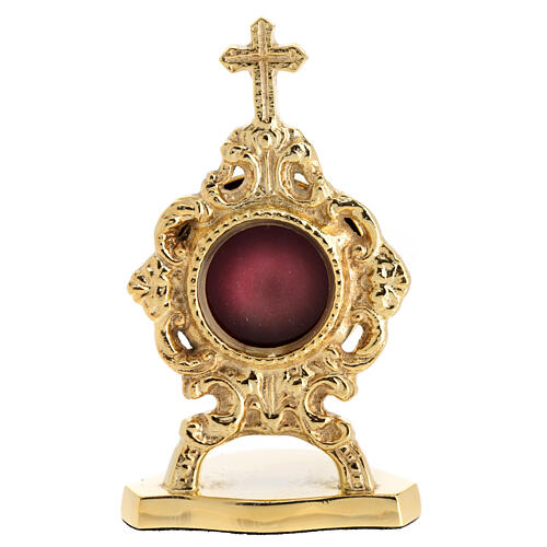 Gold plated brass reliquary with cross, h 4 in 1