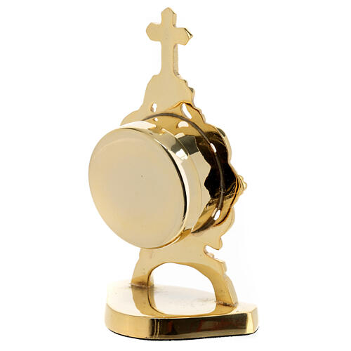 Gold plated brass reliquary with cross, h 4 in 3