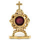 Gold plated brass reliquary with cross, h 4 in s1
