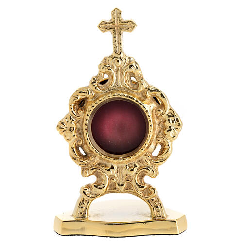 Reliquiario ottone dorato altezza 10 cm decoro croce 1