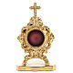 Reliquiario ottone dorato altezza 10 cm decoro croce s1