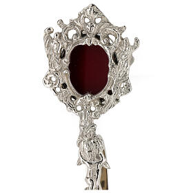 Reliquiar aus silberfarbenem Messing mit Reliefdekor – Höhe 22 cm