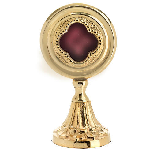 Modern round reliquary of gold plated brass, h 6 1