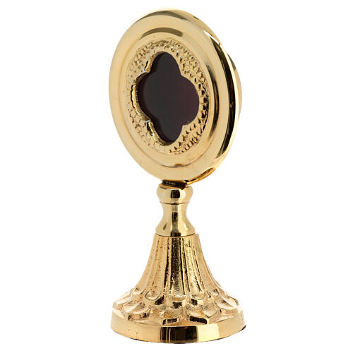 Modern golden brass circular reliquary h 15 cm 2
