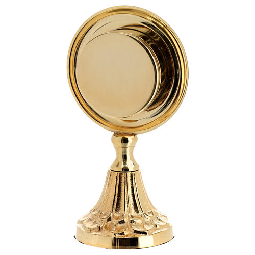Modern golden brass circular reliquary h 15 cm 3