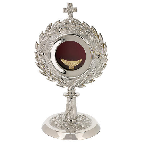 Silver-plated brass monstrance with floral decoration for hosts 6.5 cm 1