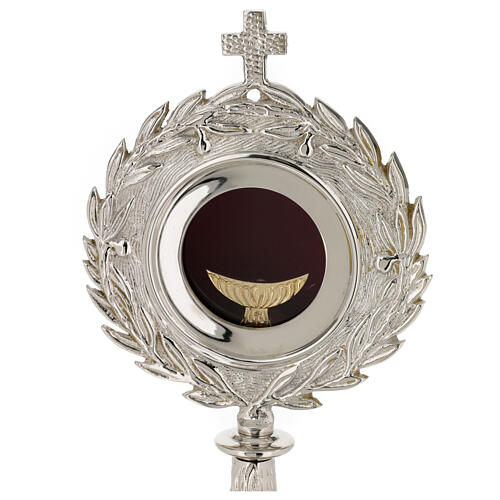 Silver-plated brass monstrance with floral decoration for hosts 6.5 cm 2