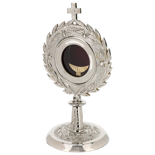 Silver-plated brass monstrance with floral decoration for hosts 6.5 cm 4