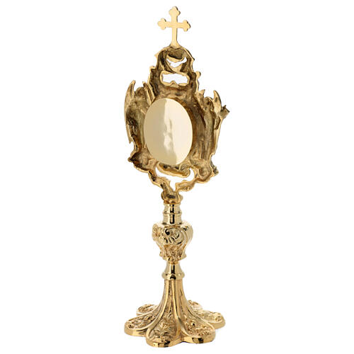 Baroque style reliquary in golden brass h 30 cm angels 5