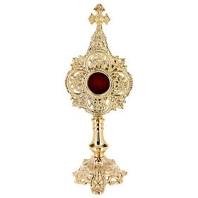 Baroque four-leaf clover reliquary, gold plated brass, h 13 in
