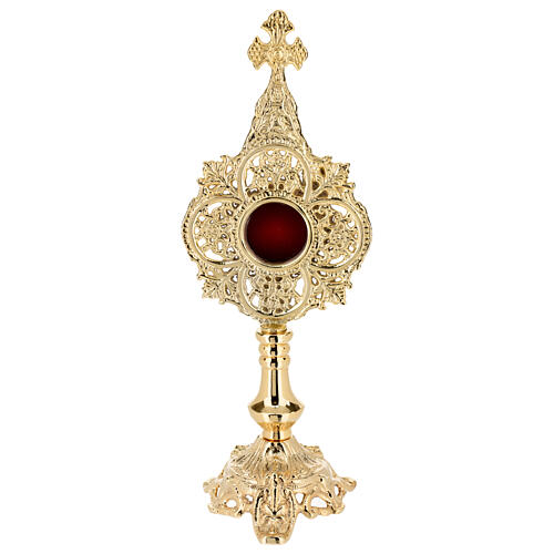 Baroque four-leaf clover reliquary, gold plated brass, h 13 in 1