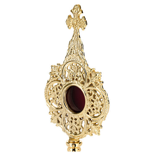 Baroque four-leaf clover reliquary, gold plated brass, h 13 in 4