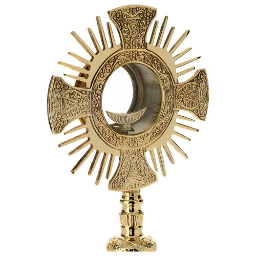 Gold plated brass monstrance with cross and rays, Baroque decoration, h 16 in 7