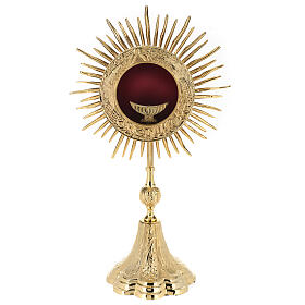 Gold plated brass monstrance with wheat and grapes, h 15 in
