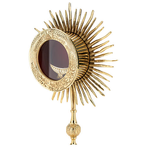 Gold plated brass monstrance with wheat and grapes, h 15 in 2