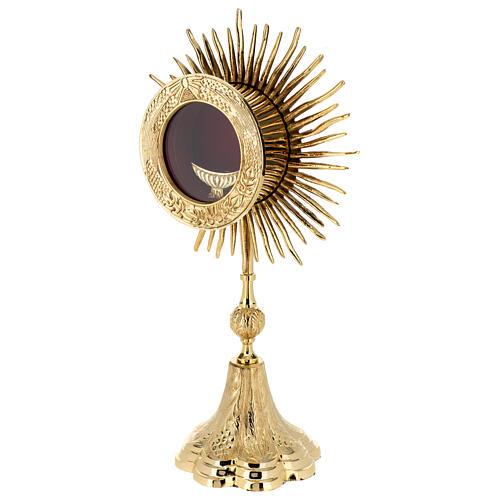 Gold plated brass monstrance with wheat and grapes, h 15 in 3