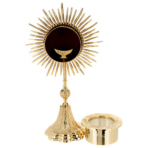 Gold plated brass monstrance with wheat and grapes, h 15 in 9
