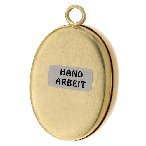 Wandreliquiar oval aus goldfarbenem Messing mit Perlendekor – Höhe 6 cm 3