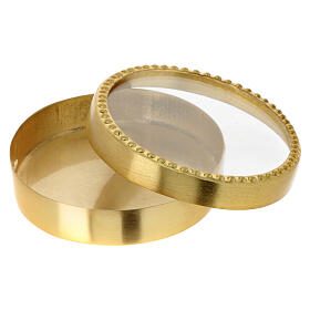 Wandreliquiar oval aus goldfarbenem Messing mit Perlendekor – Höhe 10 cm