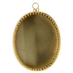 Oval wall reliquary with beads, h 4 in, gold plated brass
