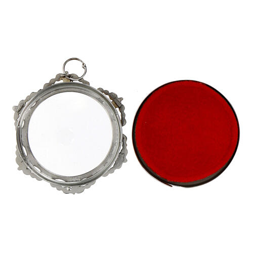Round reliquary of rhodium-plated 800 silver, 1.2 in 3