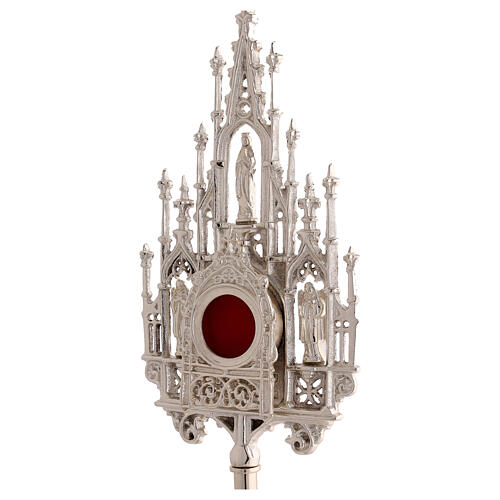 Gothic reliquary in silver-plated brass with statuettes, 16 in 3