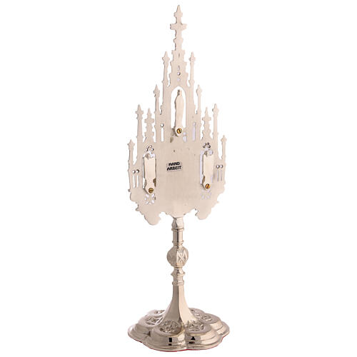 Gothic reliquary in silver-plated brass with statuettes, 16 in 6
