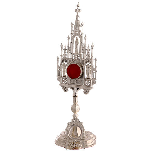 Gothic reliquary in silver-plated brass with statuettes, 16 in 7