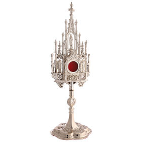 Reliquiario gotico ottone bagno argento 40 cm statuette