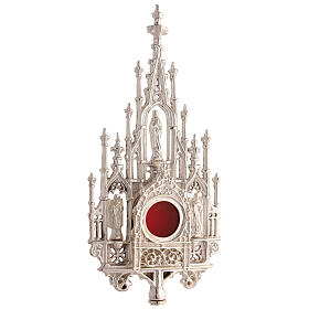 Reliquiario gotico ottone bagno argento 40 cm statuette