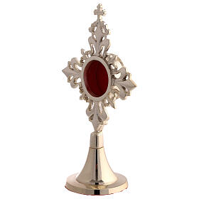 Reliquiar aus silberfarbenem Messing mit Liliendekor – Höhe 17 cm