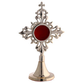 Reliquiario ottone argentato decoro gigli h 17 cm