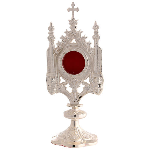 Reliquiar im neogotischen Stil aus silberfarbenem Messing – Höhe 30 cm 1