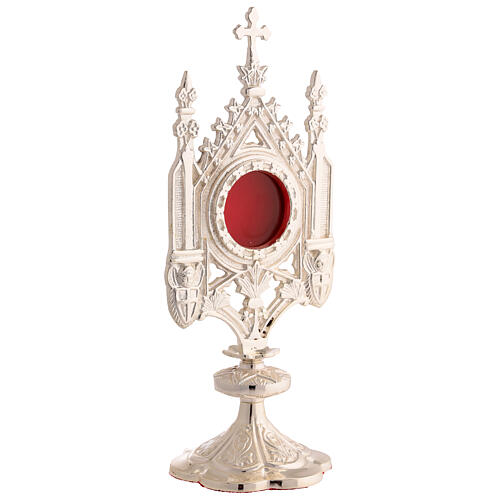 Reliquiar im neogotischen Stil aus silberfarbenem Messing – Höhe 30 cm 3